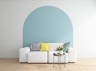 Wall Mural - The cozy minimalist living room with sofa and blue wall. 3d rendering