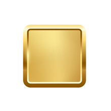 Gold Square Button With Frame, 3d Golden Glossy Elegant Design For Empty Emblem