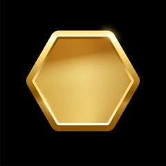 Poster - gold hexagon button with frame, 3d golden glossy elegant design for empty emblem