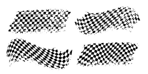 Aufkleber - Grunge flags for race with checker pattern set, abstract grungy motocross rally flags