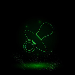 Poster - A large green outline nipple symbol on the center. Green Neon style. Neon color with shiny stars. Vector illustration on black background