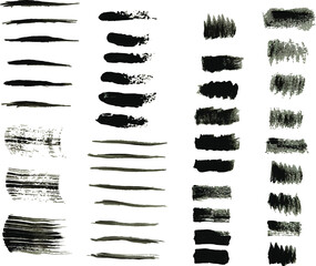 Wall Mural - Vector collection of artistic grungy black paint hand made creative brush stroke set isolated on white background.