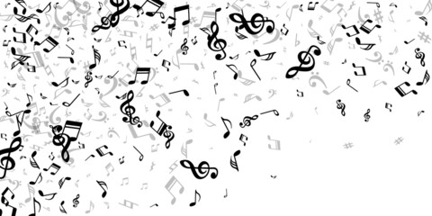 Wall Mural - Music notes flying vector background. Symphony