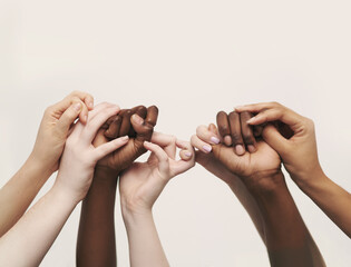 Poster - True support. Cropped shot of a group of hands reaching up and holding on to each other.