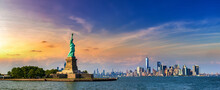 Statue Of Liberty Against Manhattan