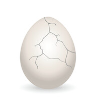 Cracked Egg. Eggshell Cracking Stage. Realistic Chicken Egg With Broken Eggshell. Design Element Of Fragile Broken Egg