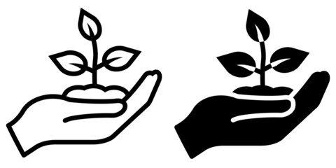 Fototapete - ofvs6 OutlineFilledVectorSign ofvs - hand holding a young plant vector icon . isolated transparent . start . charity gesture sign . black outline and filled version . AI 10 / EPS 10 . g11281