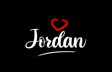 Wall Mural - Jordan country with love red heart on black background