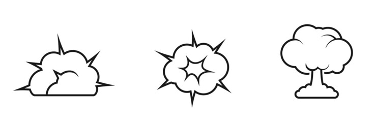 Wall Mural - bomb explosion line icons. military, war and blast symbols. isolated vector images