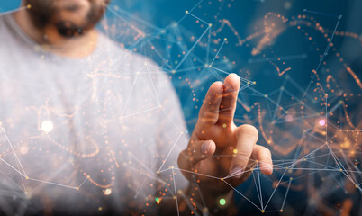 Digital cyberspace with particles and Digital data network connections concept
