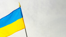 State Flag Of An Independent State In Eastern Europe - Ukraine On A White Background. There Is Free Space To Insert. Patriotism, Freedom, Independence, War With Russia.