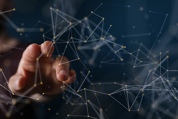 Businessman using data network with his fingers