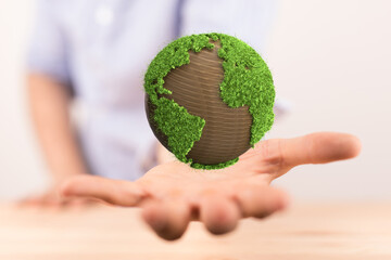 green 3d planet concept, recycle sign