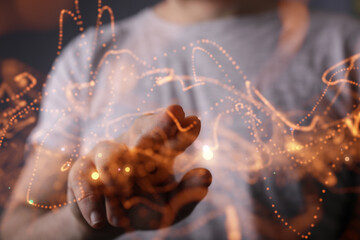 Businessman using data network with his fingers