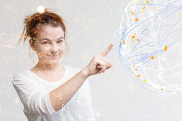 Poster - Global network. Blockchain. 3D illustration. Neural networks and artificial intelligence. Abstract