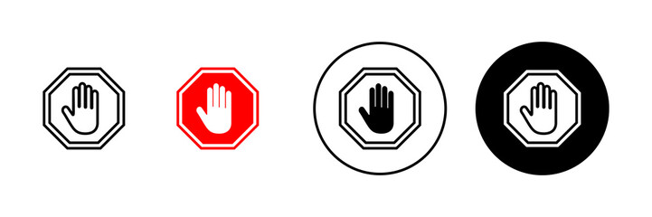 Stop icons set. stop road sign. hand stop sign and symbol. Do not enter stop red sign with hand