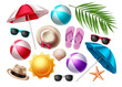 Summer beach elements vector set. Summer colorful objects collection for outdoor trip vacation isolated in white background design. Vector illustration. 
