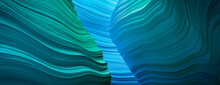 Blue And Turquoise 3D Wavy Geometry. Contemporary Wallpaper With Elegant Forms. 