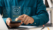 © Thapana_Studio - User give rating to service experience on online application, Customer review satisfaction feedback survey concept, Customer can evaluate quality of service leading to reputation ranking of business.
