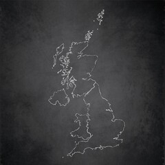 Wall Mural - United Kongdom map, separates regions, design card blackboard, chalkboard blank