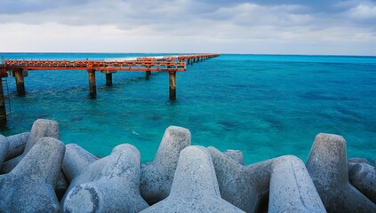 Wall Mural - pier on the sea in miyakojima city