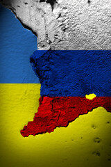 Paint the flags of ukraine and russia on the wall. Vertical image for your background.