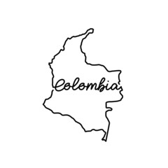 Poster - Colombia outline map with the handwritten country name. Continuous line drawing of patriotic home sign. A love for a small homeland. T-shirt print idea. Vector illustration.