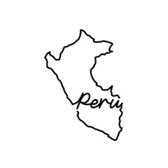 Poster - Peru outline map with the handwritten country name. Continuous line drawing of patriotic home sign. A love for a small homeland. T-shirt print idea. Vector illustration.