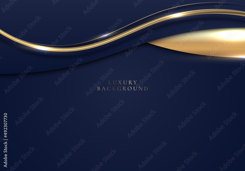 3D modern luxury template design blue and gold wave stripes with golden ...