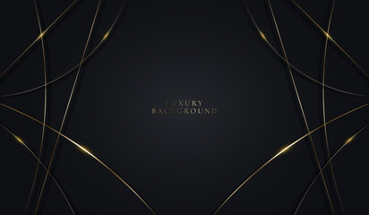 Wall Mural - Modern luxury template design abstract golden lines pattern elements with lighting on black background