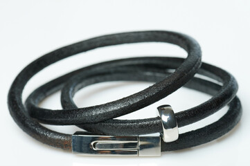 Sticker - Black leather bracelet with metal braces