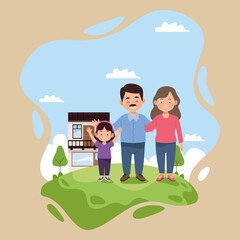 Poster - couple with daughter and building