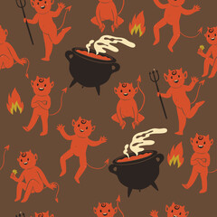 Wall Mural - Seamless pattern with cute devils. Vector graphics.