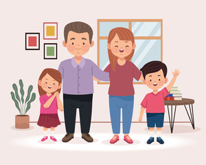 Wall Mural - couple and kids in house