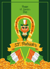 Wall Mural - saint patricks leprechaun in horseshoe