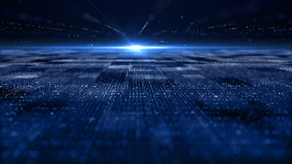 Poster - Digital cyberspace technology geometric blue color and light abstract background, 3D rendering