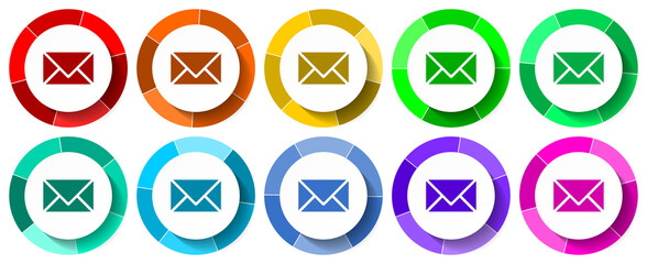 Poster - Email, envelope icon set, mail flat design vector illustration in 10 colors options for mobile applications and webdesign