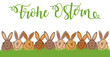 Osterkarte Frohe Ostern mit Osterhasen auf der Wiese, Cartoons