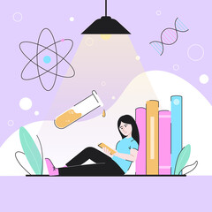 Person Studying Chemistry Illustration. Concept for laboratory, science, medicine and knowledge. Vector illustration