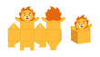 Cute party favor box lion design for sweets, candies, small presents. Package template for any purposes, birthdays, baby shower, Christmas. Print, cut out, fold, glue. Vector stock illustration
