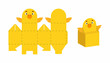 Cute party favor box duck design for sweets, candies, small presents. Package template for any purposes, birthdays, baby shower, Christmas. Print, cut out, fold, glue. Vector stock illustration