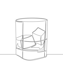 Continuous Line Drawing Whiskey In Glass With Ice