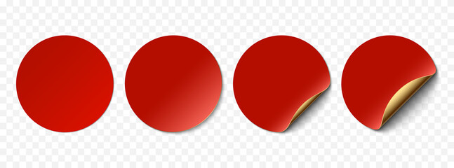 Leinwandbilder - Vector red realistic paper stickers, price tags isolated. Set of round stickers curved with golden corner