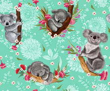 Seamless Patterns With Cute Koalas ,an Ornament For Printing On Fabric And Children's Wallpaper
