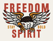 Tattoo Style Wings Open Eagle Illustration with A Slogan Artwork on White Background For Apparel and Other Uses