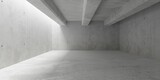 Fototapeta Perspektywa 3d - Abstract empty, modern concrete walls room with top light from left and ceiling beams from front to back - industrial interior background template