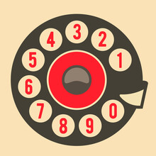Old Rotary Phone, Retro Telephone Disk Dial, Vintage Telephone Dialer, Vector