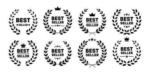 Best seller black wreath icon set. Template for awards, badges, quality marks and certificates. Vector EPS 10