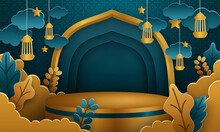 3D Podium Product Themed Ramadan Karem Vector. Flyer Or Poster With Ramadan Theme Suitable For Promotion Product.