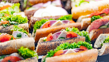 Freshly prepared sandwiches sold in a fast food restaurant